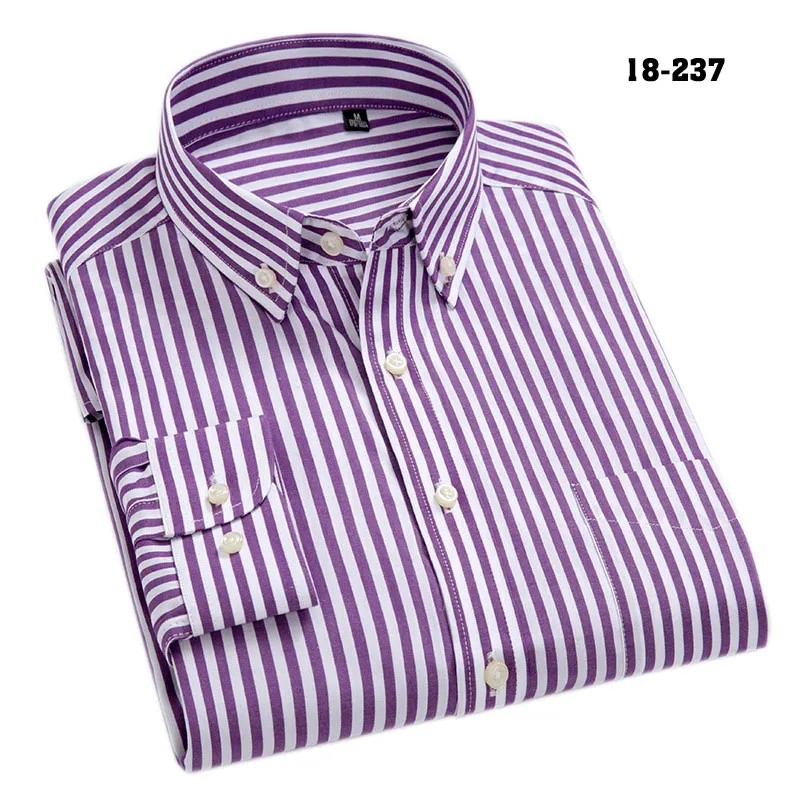 Camisas de negocios formales para hombres, ropa de marca de alta calidad, 100% algodón, Oxford, rayas, camisas sociales, estilo de ocio