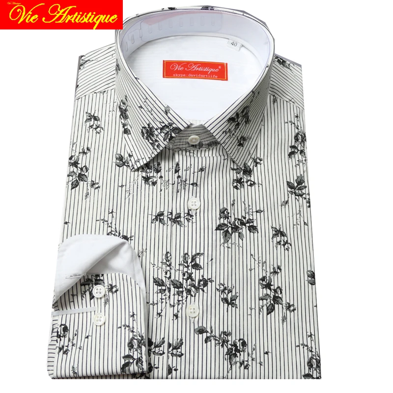 

custom tailor made Men's bespoke shirts business formal wedding ware bespoke blouse cotton white stripe printed grey floral