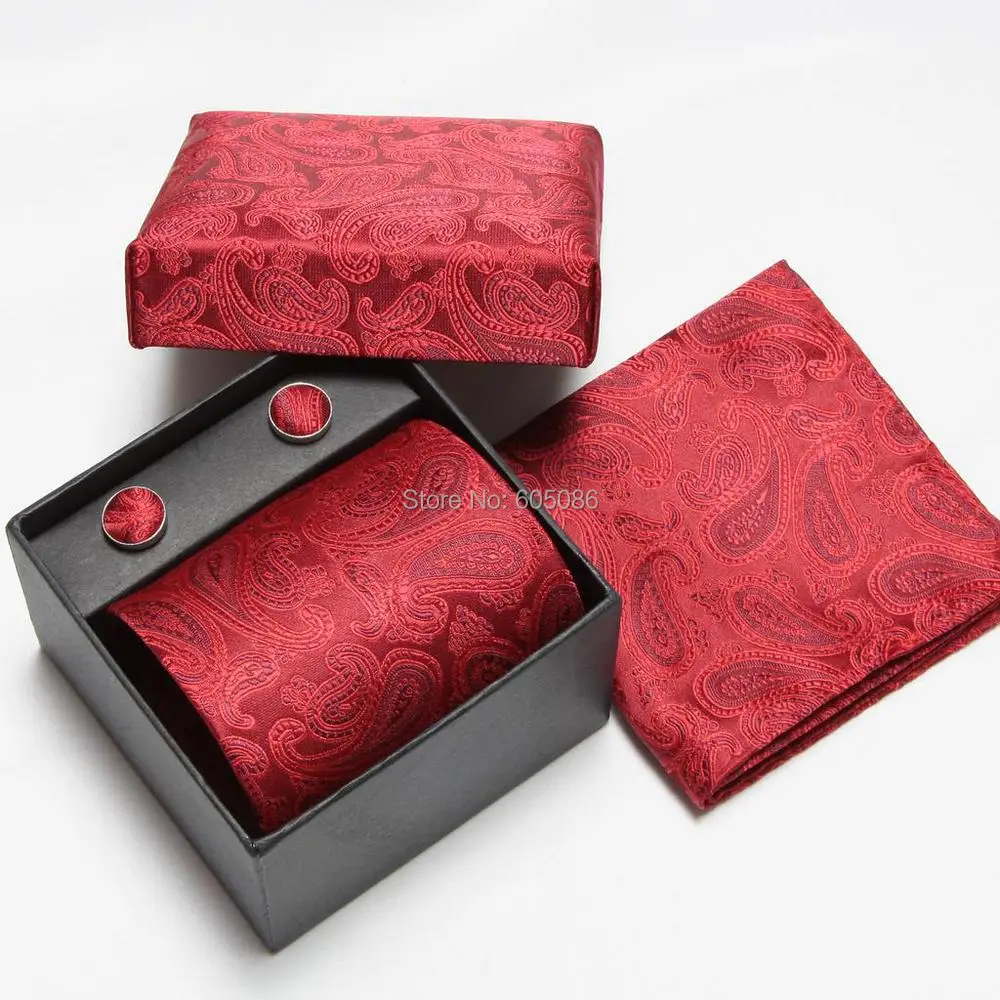 

HOOYI 2019 neck tie set for man cufflinks Handkerchiefs gift box