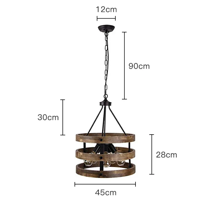 American retro loft solid wood cylinder chandelier creative wood Hanging lamps restaurant living room lamp fixture E26/E27