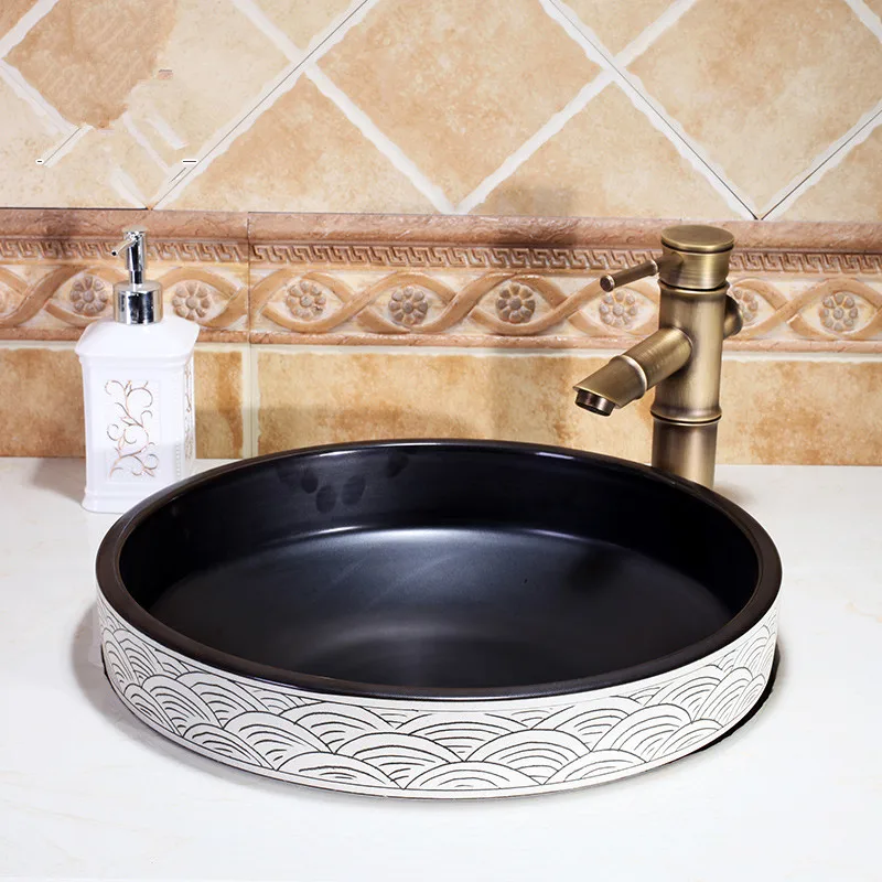 

Handmade Europe Style Lavobo Ceramic Bathroom Luxurious Artistic Semi-Counter wash basin Bathroom Sink