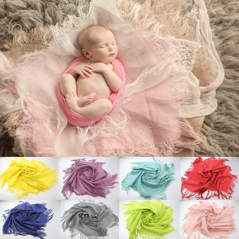 

Linen Soft Baby Photography Props Newborn Photograph Wraps Infant Bebe Tassels Photo Wrap Scarf 75*80cm Swaddling Accessories