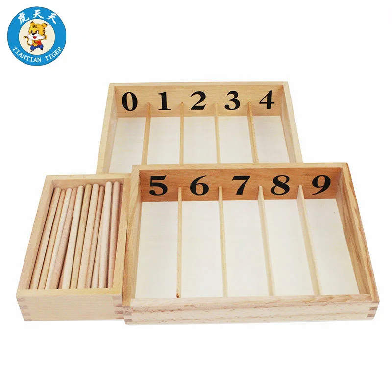 Montessori Material Mathematics Learning Early Educational Wooden Toys 45 Spindles With Box Numbers From 0-9