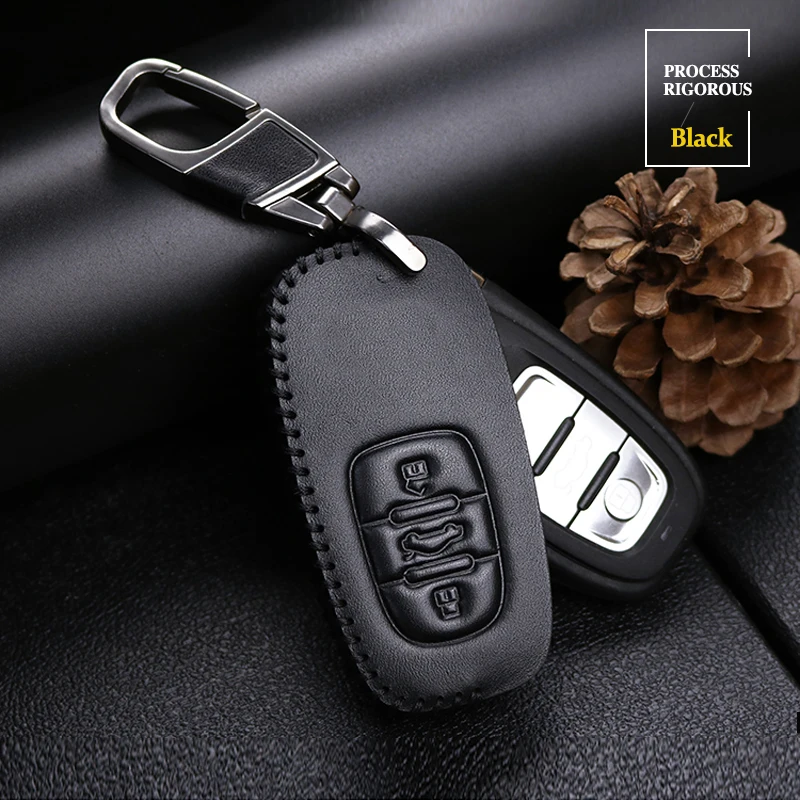 Genuine Leather Men Women Car Key Case Cover For Audi A2 A3 8P A4 B5 B6 B7 B8 A6 C5 C6 4F Q5 Q7 A4L A6L Q3 Smart Key Ring Holder