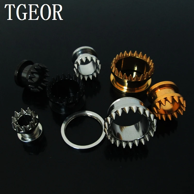 body jewelry screw on full spike ear tunnels 1pcs mixed  sizes surgical Stainless Steel Flesh Tunnel