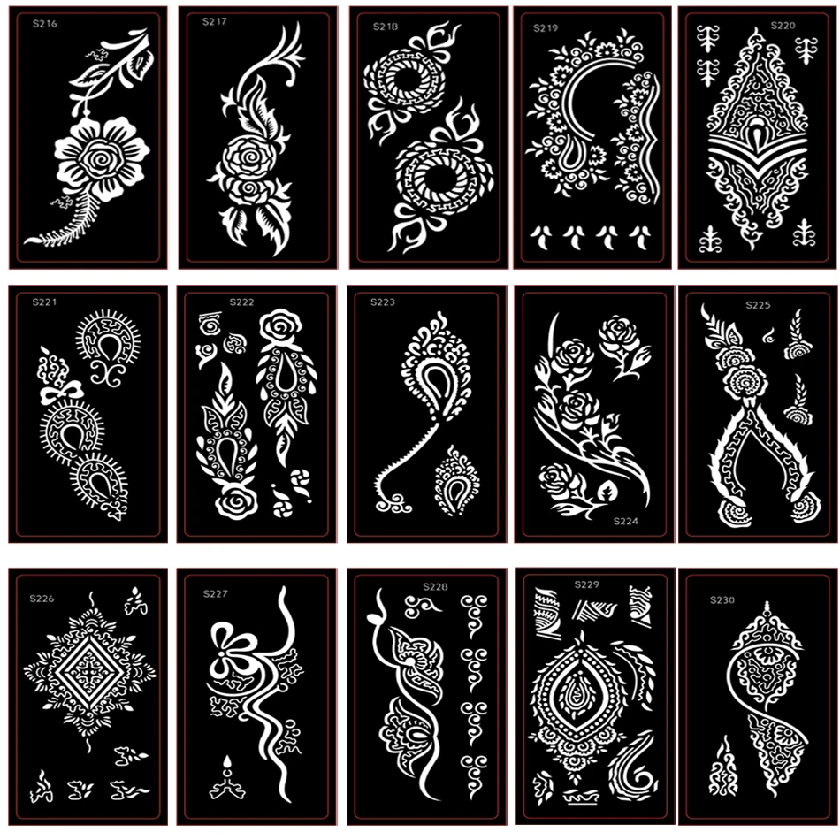 3pcs Mehndi Henna Tattoo Hand Stencils Women Body Paint Self-Adhesive Reusable Mandala Tattoo Indian Wedding Painting Kit Tools