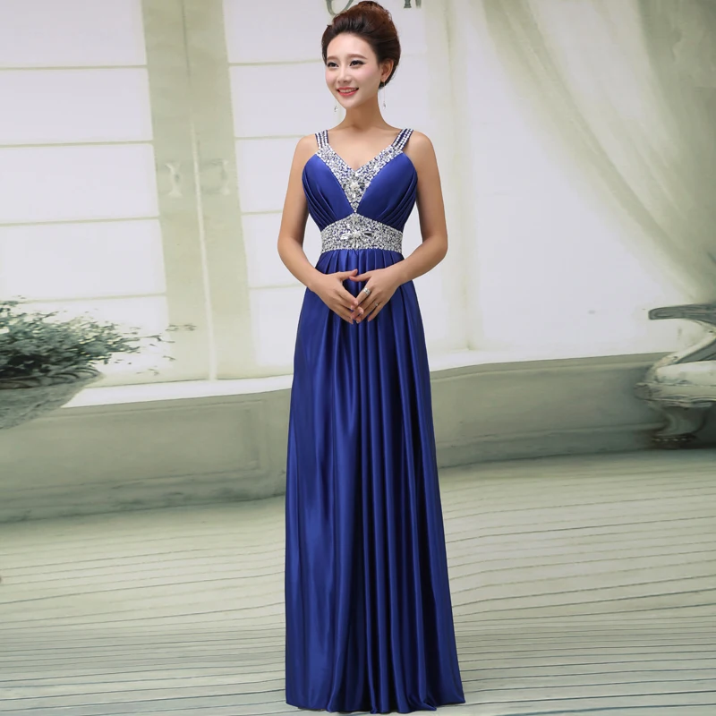 Fashion beautiful 2016 new European and American V-neck long dress purple beaded evening dress bride banquet toast clothing