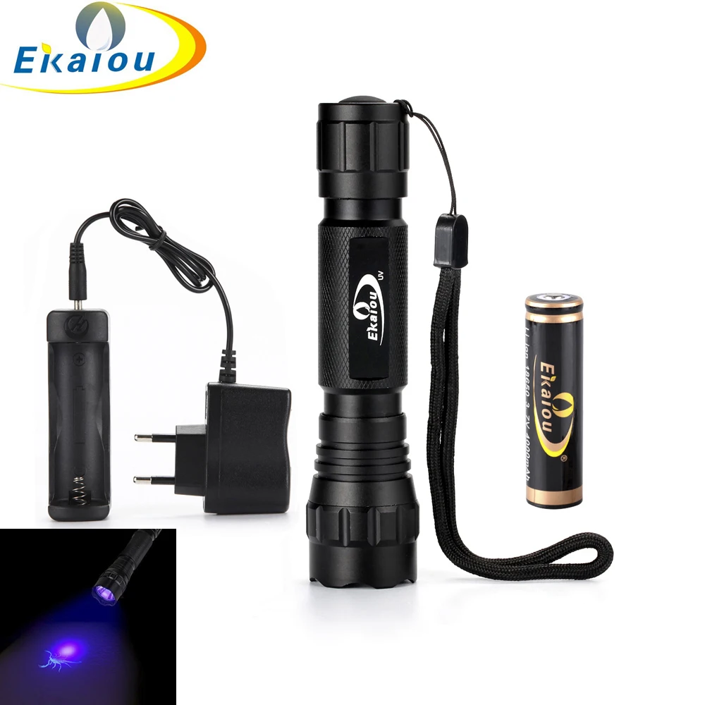 Portable WF-501B UV-Ultraviolet Led Flashlight Flash Light 18650 Tactical Torch Hunting Lamp 1 Mode 18650 battery + charger