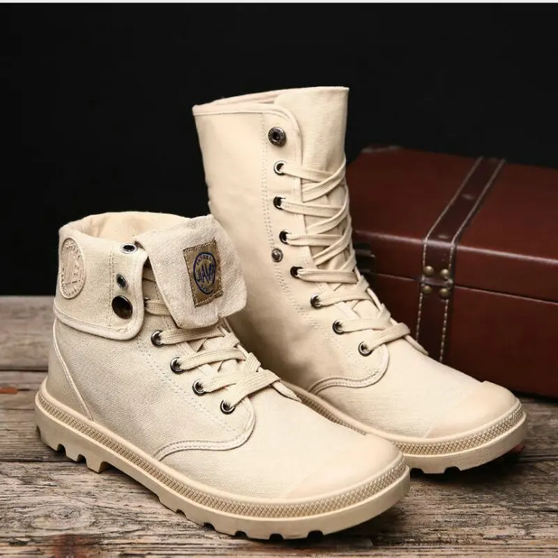 New Brand Mens shoes short boots High Top ankle Retro Male All Black Canvas desert boots work motorcyle Shoes VV-10Z