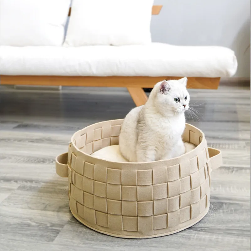 Pet Cat Bed Room Felt Nest Mini Dog Nest Comfortable Breathable Cotton Cathouse Felt Nest Hand-woven Cotton Bubble Cat Basket