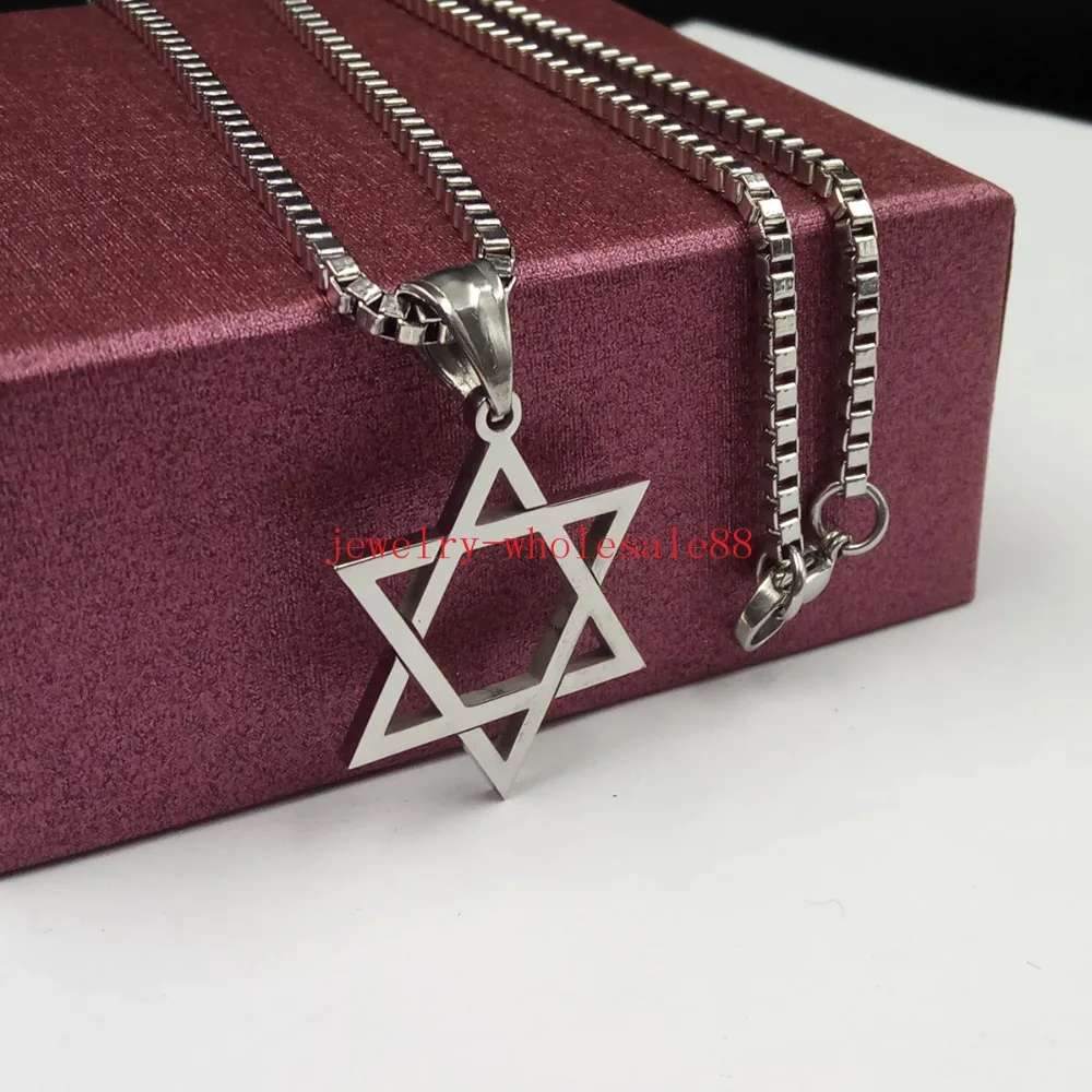 Lot 5pcs in bulk stainless steel Religious David Star  pendant  box chain necklace 2.4mm24''