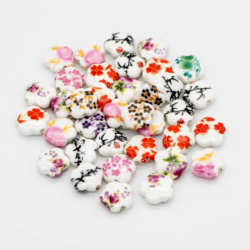 10Pcs/Lot 15MM Ceramic Beads Fit Necklace Bracelets DIY Spacer Beads For Jewelry Making Flower Shape Porcelain Beads Accessories