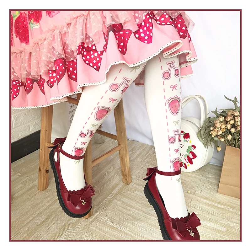 Cherry, strawberry Lolita female conjoined printing velvet socks in the summer of 120 d department of pantyhose sweet Lolita