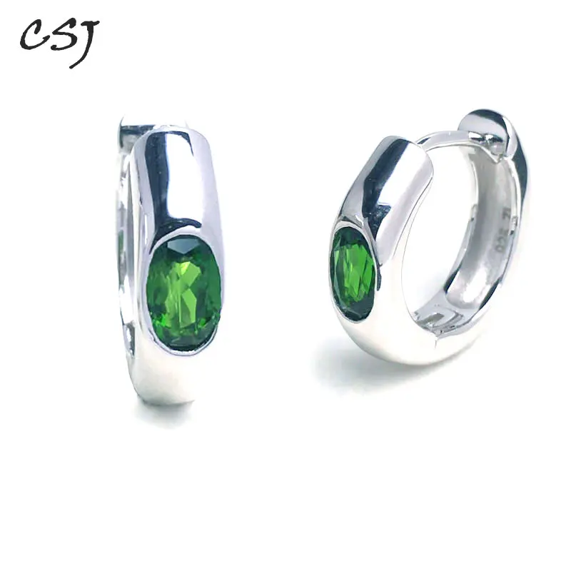 CSJ  Genuine Natural Chrome Diopside 925 Sterling Silver Earrings for Women Wedding Engagment Party Gift