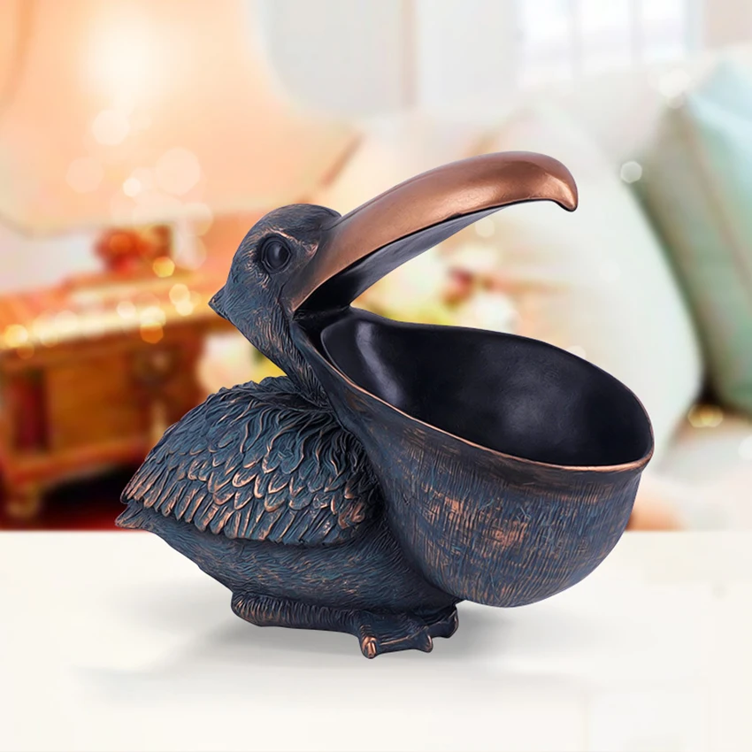 Modern Creative Furnishing Articles Big Mouth Pelican Home Decor Tabletop Handicraft Resin Copper Animal Figurines Miniatures