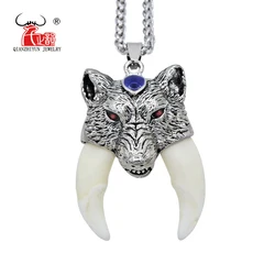 YX002 Men's Bone Pendant Necklace Stainless Steel Necklace Tibetan Amulet Fangs Real Natural Tooth Vintage Wolf Tooth Charm