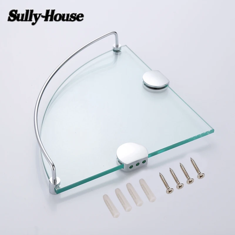 Sully House Bathroom Stainless steel Corner 8mm Thickness Tempered Glass Shelf,bathroom triangle glass shelves,Shower room Rack image 4