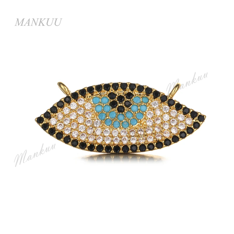 Mixed Color Zircon Micro Pave Evil Eye Pendant with Double Horn Bails CZ Jewelry Findings Copper Charm Gold Electroplating FC255