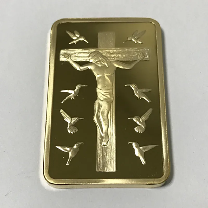 5 pcs The Jesus  Ten Commandents Handed On Corss Coins 1 OZ 24K Gold Plated Ingot Badge 50 mm x 28 mm home decoration bars