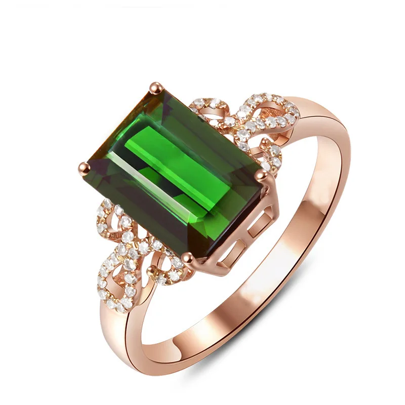 OMHXZJ Wholesale European Fashion Woman Man Party Wedding Gift Rectangle White Green AAA Zircon 18KT Rose Gold Ring RR576