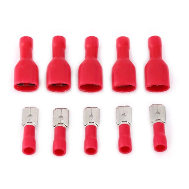 100pcs Red Insulated Spade Crimp Wire Cable Connector Terminal Male/Female Kit  Insulated Spade Crimp Wire Cable Connector