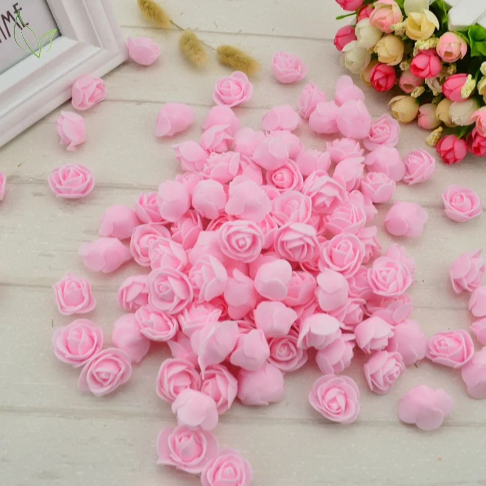 500Pcs/Bag 3.5cm Mini PE Foam Rose Bear Toy Flower Head Artificial Rose Flowers Handmade DIY Wedding Decoration