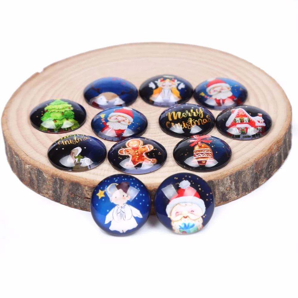 onwear christmas photo glsas cabochon 12mm 20mm 25mm round dome mix santa claus tree deer cameo jewelry findings