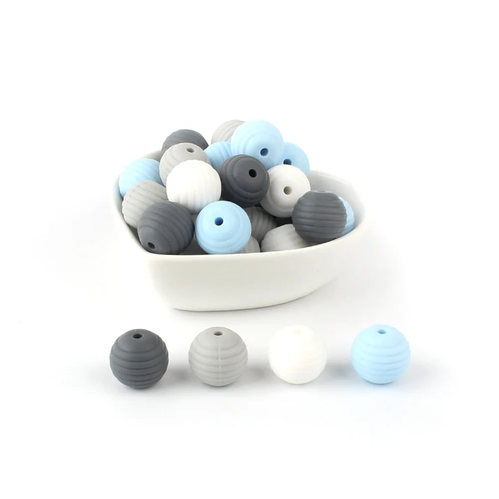 Keep&Grow 10pcs 15mm Round Spiral Silicone beads Food Grade Beads DIY Threaded BPA Free Beads Baby Teethers