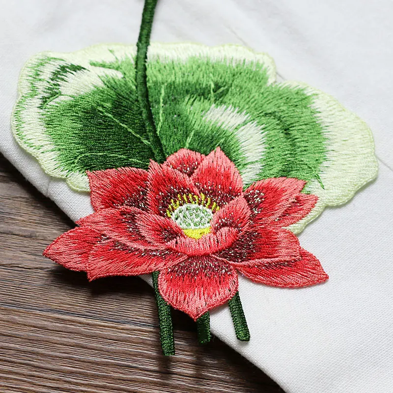 1 Piece Lotus Flower Patch Sew on Applique Floral Patch for Clothes Fabric Sticker DIY Bags Coat Jeans Accessories