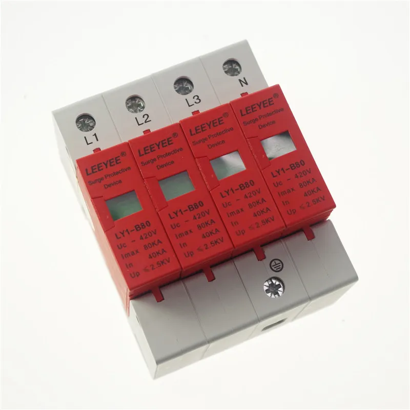 4P 40~80KA Surge Protective Red Over Voltage Lightning Arrester Protection