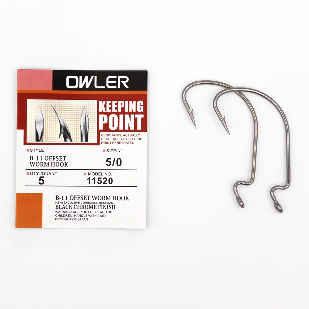 3 pack 11520 5/0#-6#  B-11 Offset Worm Hook Fishing Hook  9 Sizes Crank Worm Sharp Hook Fishhook Strength Hook