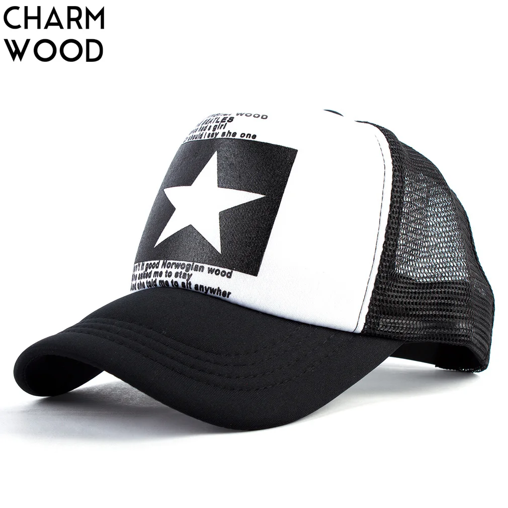 CHARM WOOD Summer Unisex Star Black Snapback Baseball Cap Men Sunshade Mesh Net Hat Women Sports Sun Visor Caps Bone gorras