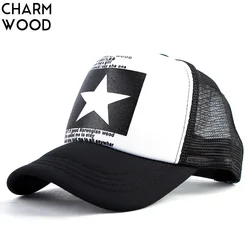 CHARM WOOD Summer Unisex Star Black Snapback Baseball Cap Men Sunshade Mesh Net Hat Women Sports Sun Visor Caps Bone gorras