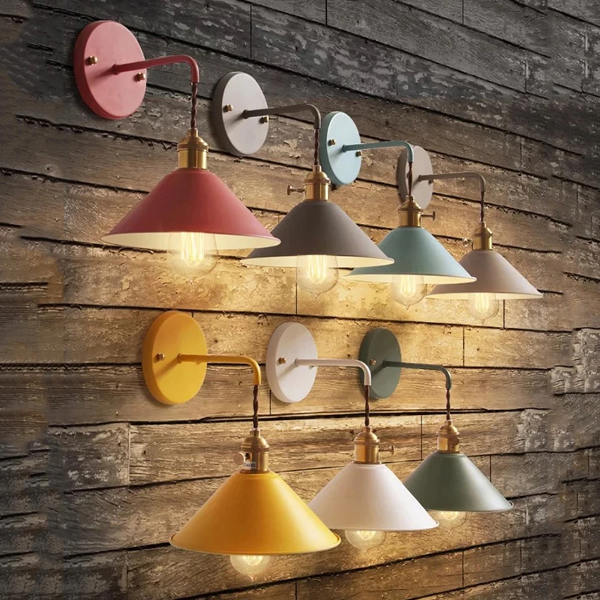 

7 Colour Macaron Simple Wrought Iron Wall Lamps for Living Room Bedroom,Hot Sales Stair Light Restaurant Decorate Wall Lights