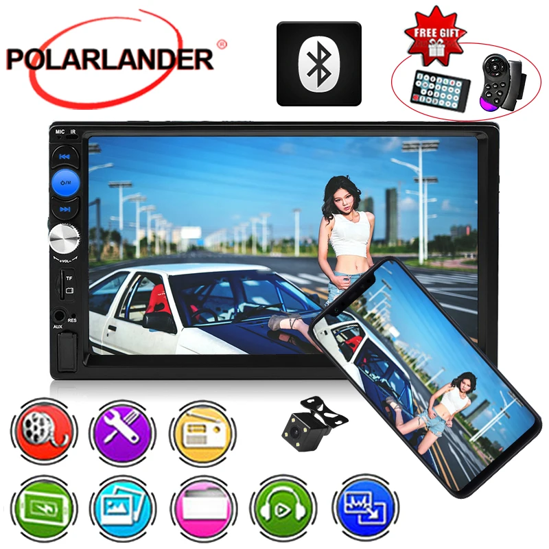 

2 DIN Car Radio Stereo Bluetooth AUX USB TF 7'' Touch Screen MP5 MP4 Multi-languages Screen Mirror Link without Camera