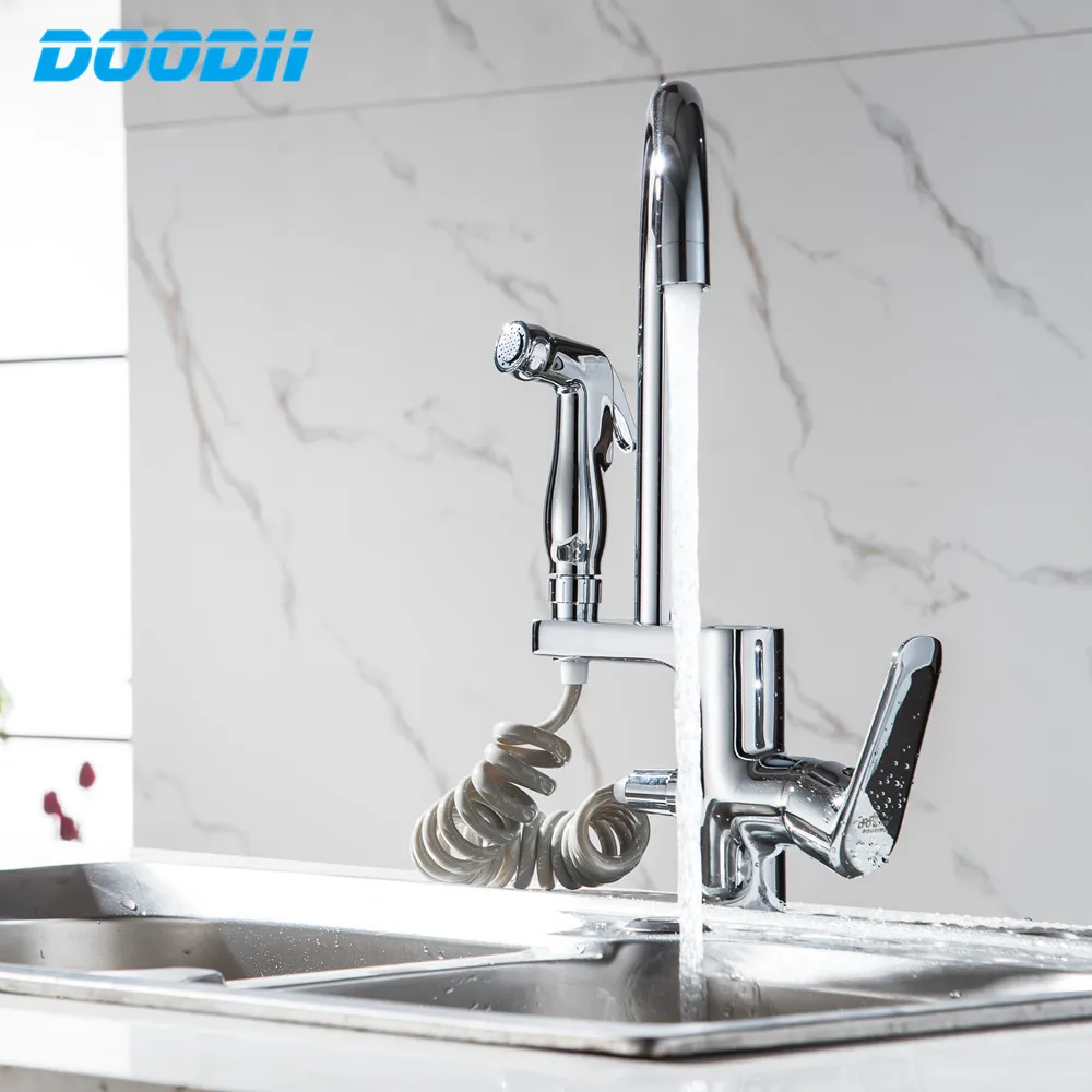 Spring Style Kitchen Faucet Brushed Nickel Faucet Pull Out All Around Rotate Swivel 2-Function Water Outlet Mixer Tap Torneira