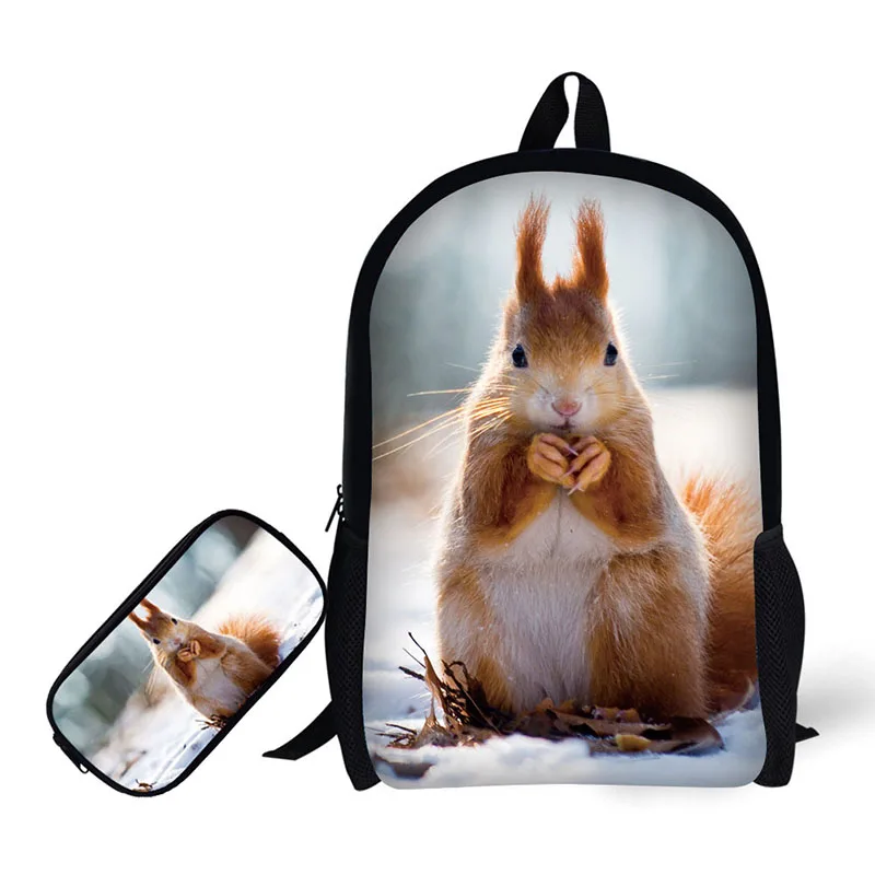 

3D Animal squirre Printing Children Backpack+Pencil case for High School Backpacks for Primary school students Teenagers Mochila