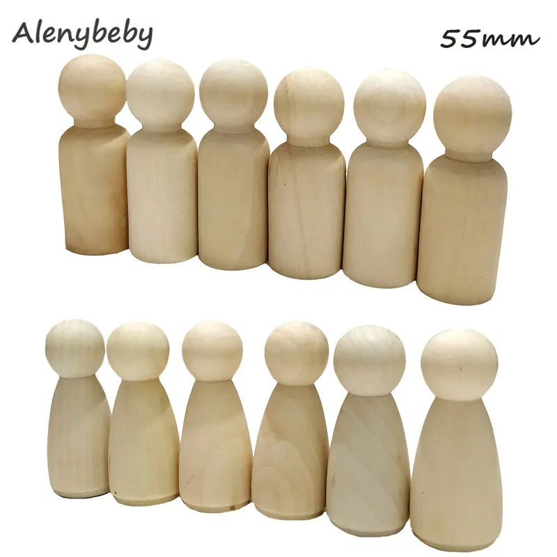 Men Woman Mixed Plain Blank 55mm Natural Wood People Peg Dolls Unpainted Figures Wedding Cake Family Peg Dolls Christmas Gift