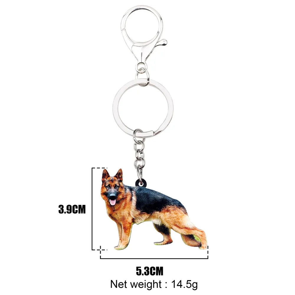 Bonsny Acrylic German Shepherd Dog Key Chain Keychain Ring Fashion Animal Jewelry For Women Girls Pet Lovers Car Bag Charms Gift