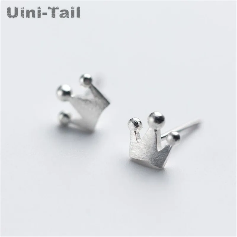 Uini-Tail hot new 925 Tibetan silver sweet cute pure childish crown earrings fashion tide flow high quality hypoallergenic ED134