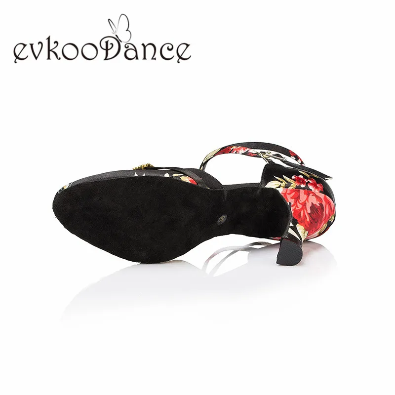 Evkoodance Red Flower Heel Height 6 CM Diamond buckle Size US 4-12 Professional Latin Dance Shoes For Women Evkoo-481