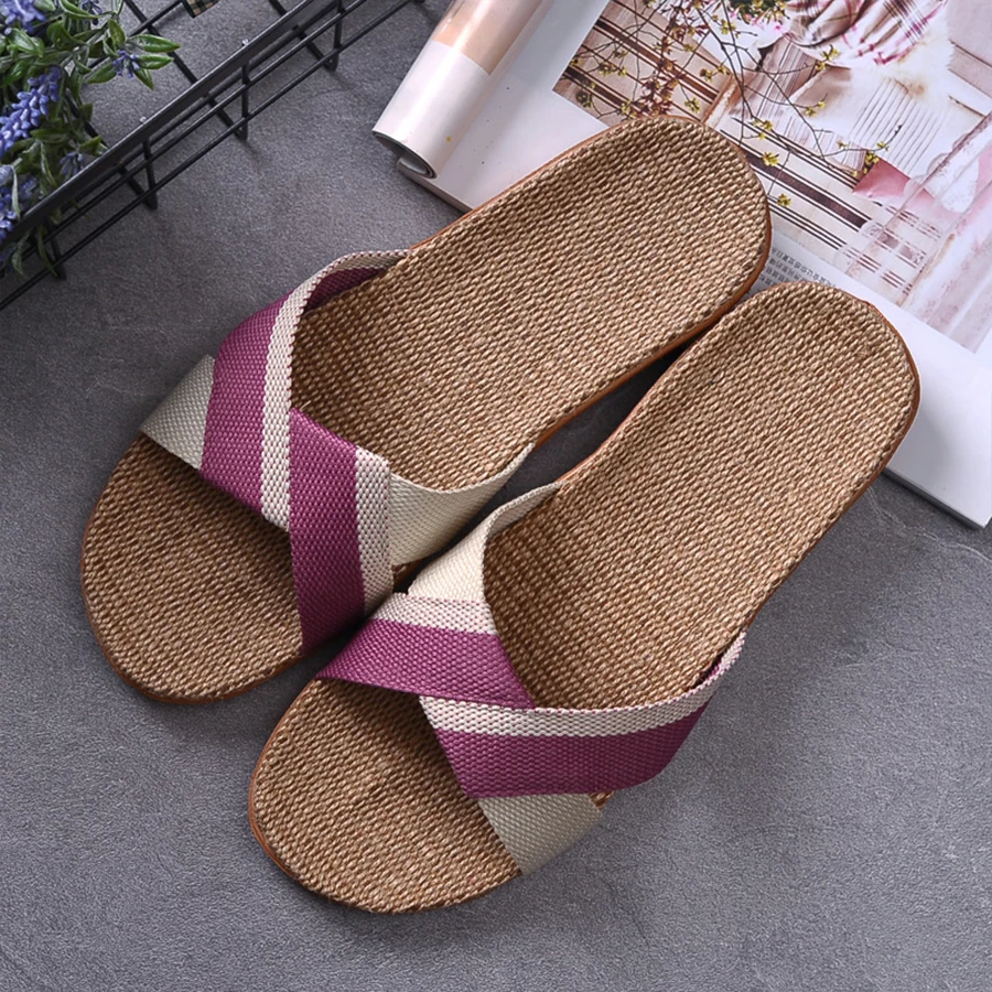 LCIZRONG New 7 Colors Lover Flax Indoor Women Slippers Home Summer 35-45 Size Female Slippers Fashion Non-slip Unisex Slippers