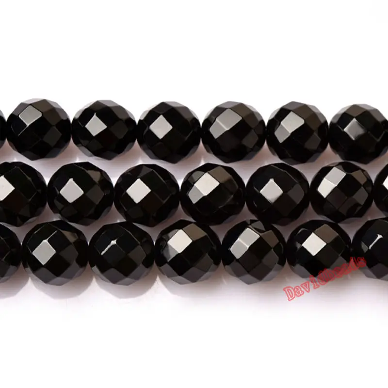 Precio de fábrica, cuentas de piedra de ágata de ónix negro facetadas, 4, 6, 8, 10, 12MM, tamaño a elegir para fabricación de joyas