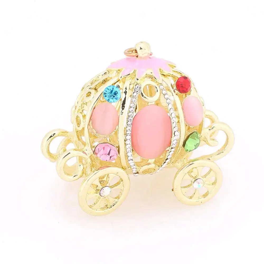 

lovely Cinderella Pink Enamel Crystal glass stone Carriage Pendant