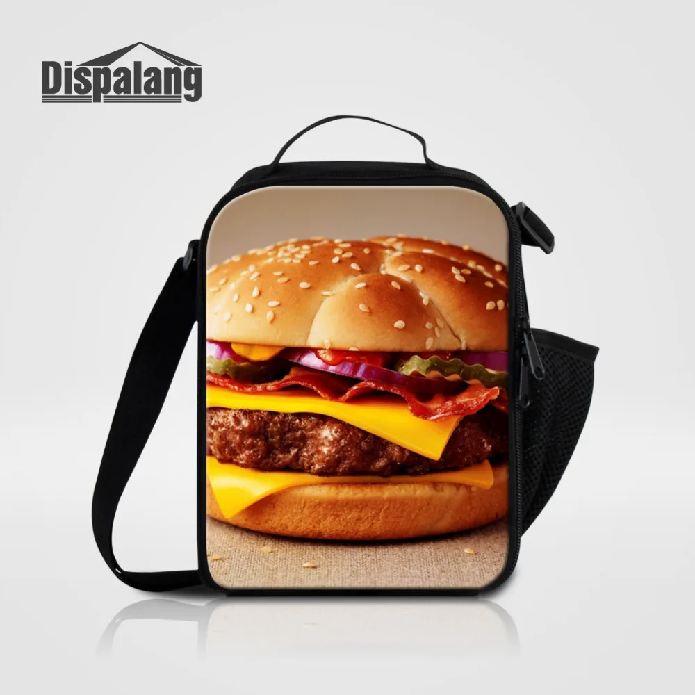 

Dispalang Children Lunch Bag Hamburgers Print Insulated Lancheira Picnic Food Bag Zipper Thermal Shoulder Lunch Bags For School