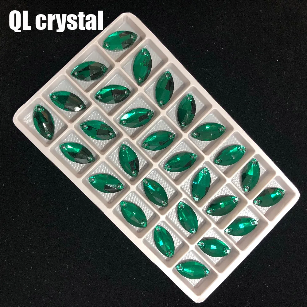 ALL Size Malachite Green Navette Sew on Crystal Rhinestones Flatback Marquise Sew on stone for Making wedding DIY bags shose