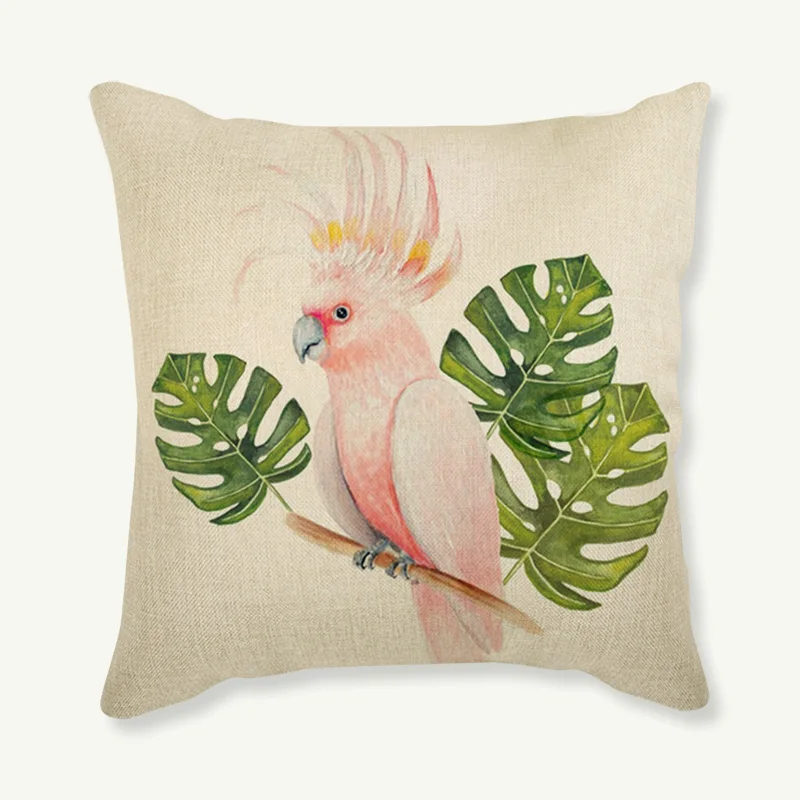 Toco Toucan Bird Pink Parrot Seagull Sofa Cushion Cotton Linen Butterfly Pattern Outdoor Pillows for Backyard Chair Throw Pillow