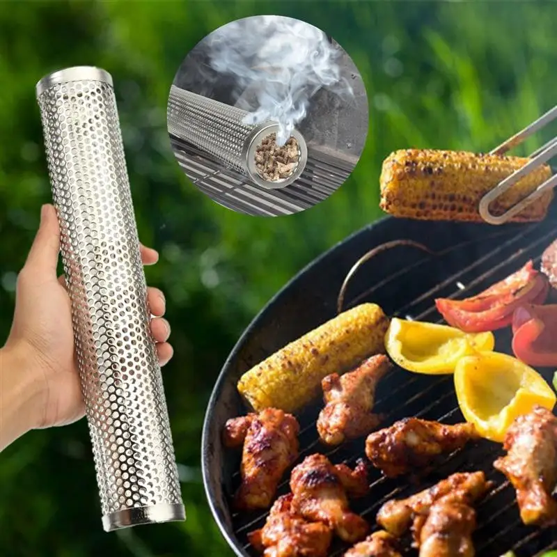 Square and Round BBQ Grill Hot and Cold Smoking Mesh Tube Smoke Generator Stainless Pellet Smoker 15 cm 30 cm