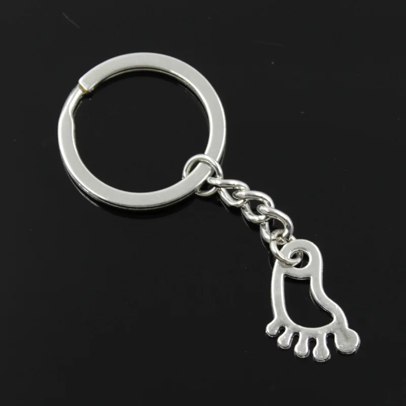 New Fashion Men 30mm Keychain DIY Metal Holder Chain Vintage Hollow Foot Feet 22x14mm Silver Color Pendant Gift