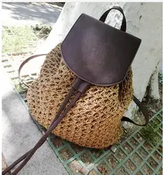 Mochila de punto para mujer, morral de tejido de paja, estilo coreano, sencillo, 2021